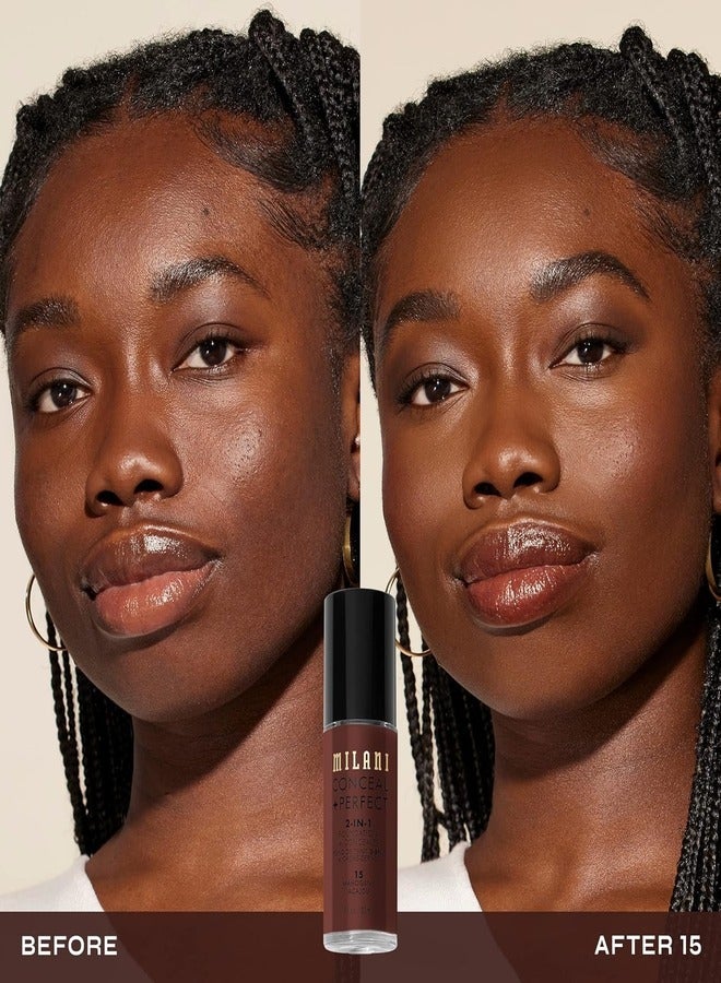 MILANI Milani Cosmetics Conceal + Perfect 2-In-1 Foundation + Concealer 15 Mahogany Acajou  30ml – Full Coverage, Lightweight, Long-Lasting, Water-Resistant, Oil-Free, Vegan & Cruelty-Free - Image 2