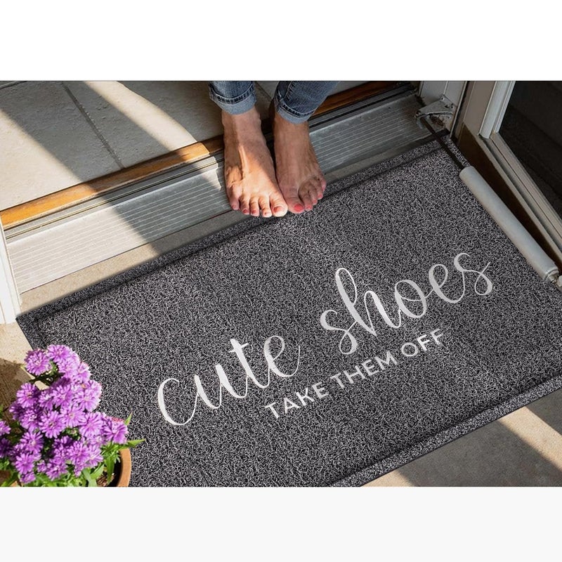 AOAOPQ Door Mat Cute Shoes Take Them Off Welcome Mat Entryway Front 24""x 36"" Mats with Rubber Backing Mat Out Door Indoor Mat Non Slip PVC Mat Grey - Image 5
