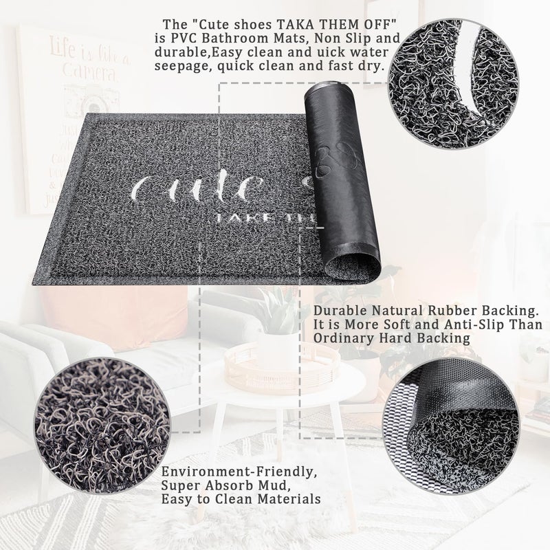 AOAOPQ Door Mat Cute Shoes Take Them Off Welcome Mat Entryway Front 24""x 36"" Mats with Rubber Backing Mat Out Door Indoor Mat Non Slip PVC Mat Grey - Image 3