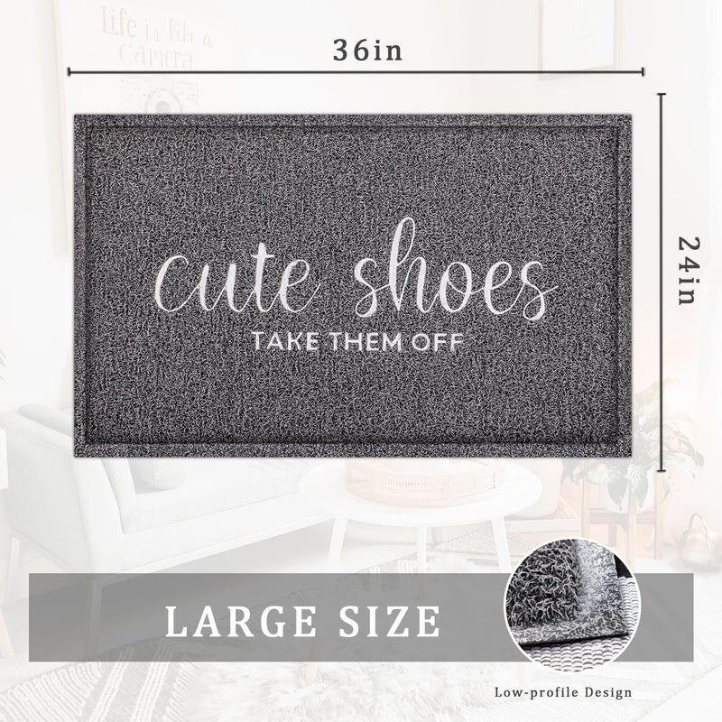 AOAOPQ Door Mat Cute Shoes Take Them Off Welcome Mat Entryway Front 24""x 36"" Mats with Rubber Backing Mat Out Door Indoor Mat Non Slip PVC Mat Grey - Image 2