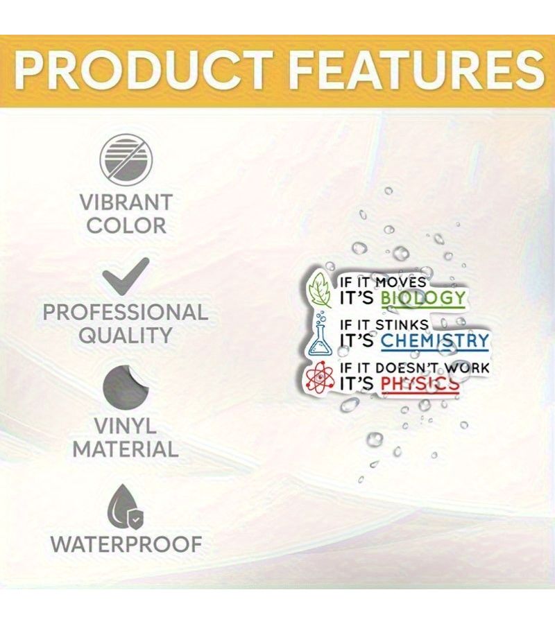 Vivid Science 1pc Durable Polyester Stickers Educational Biology Chemistry Physics Designs Waterproof Easy Apply Remove Suitable Vehicle Young People Adults - Image 3