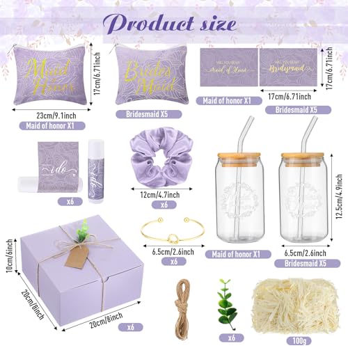 FillTouch 54 Pcs Bridesmaid Proposal Gifts Will You Be My Bridesmaid Maid of Honor Bride Gifts Include Gift Box Makeup Bag Invited Card Glass Cup Lip Balm Scrunchie Knotted BraceletPurple - Image 3