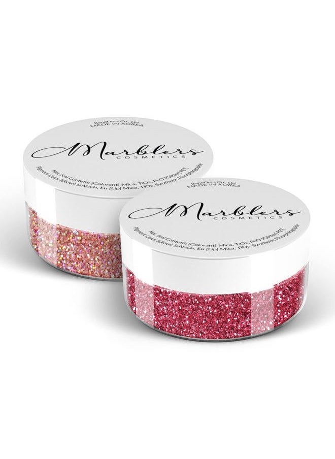MARBLERS Cosmetic Grade Fine Glitter Duo [Holo Pink Rose & Crimson Pink] 0.36oz (10g) | Non-Toxic | Vegan | Cruelty-Free | Eyeshadow, Nail Polish, Nail Art | Festival, Rave Party Makeup | Body & Face  - Image 1