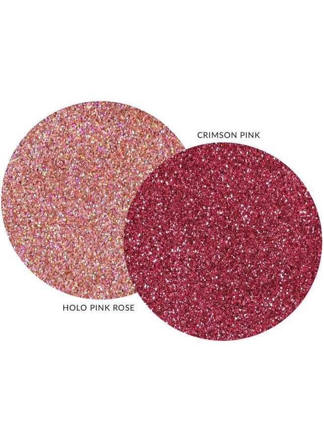 MARBLERS Cosmetic Grade Fine Glitter Duo [Holo Pink Rose & Crimson Pink] 0.36oz (10g) | Non-Toxic | Vegan | Cruelty-Free | Eyeshadow, Nail Polish, Nail Art | Festival, Rave Party Makeup | Body & Face  - Image 2