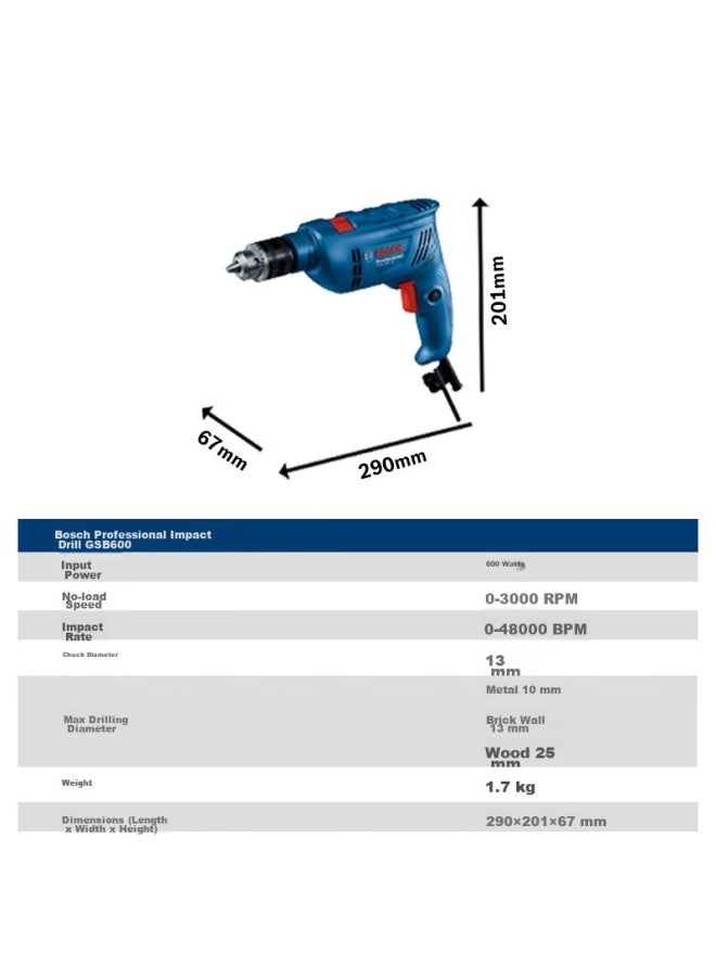 Bosch Gsb 600 Impact Drill Electric Drill 600w Plug-in Household Multi-function Power Tool - Image 1