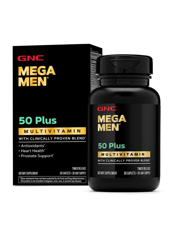 GNC Mega Men 50 Plus Multivitamin Caplets, Clinically Proven, Heart & Prostate Health, B Vitamins, Saw Palmetto, Memory, Vitamin D-3, 60 count - Image 1