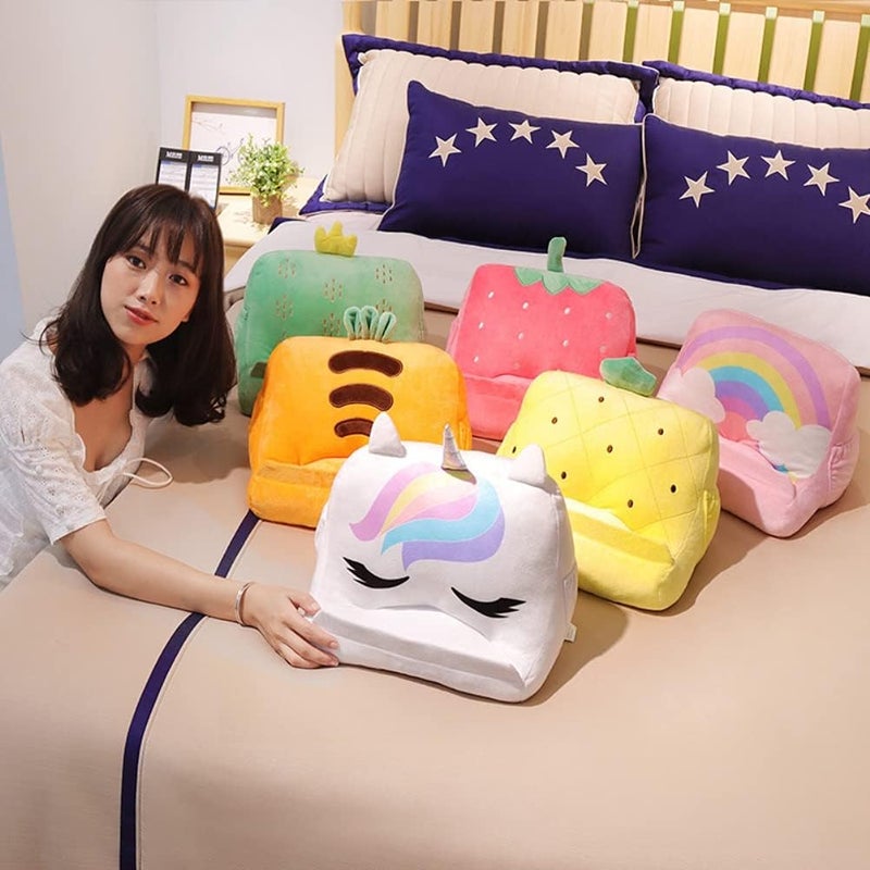 Dpofirs Pillow Tablet Stand, Soft Plush Tablet Holder with Storage Pockets for Kids, Compatible with pads Tablet Phone, Sturdy Fluffy Cushion for Home Travel School Birthday Christmas (white) - Image 3