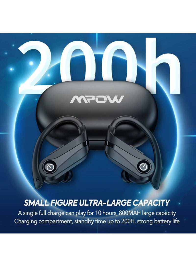 Mpow - Q63 Wireless Earbuds, Bluetooth 5.3 Ipx7 Waterproof Headphones, Digital LED Display Over Ear Earphones, Noise Cancelling Headsets For Sports Running Workout Gym, (Black Design A) - Image 1