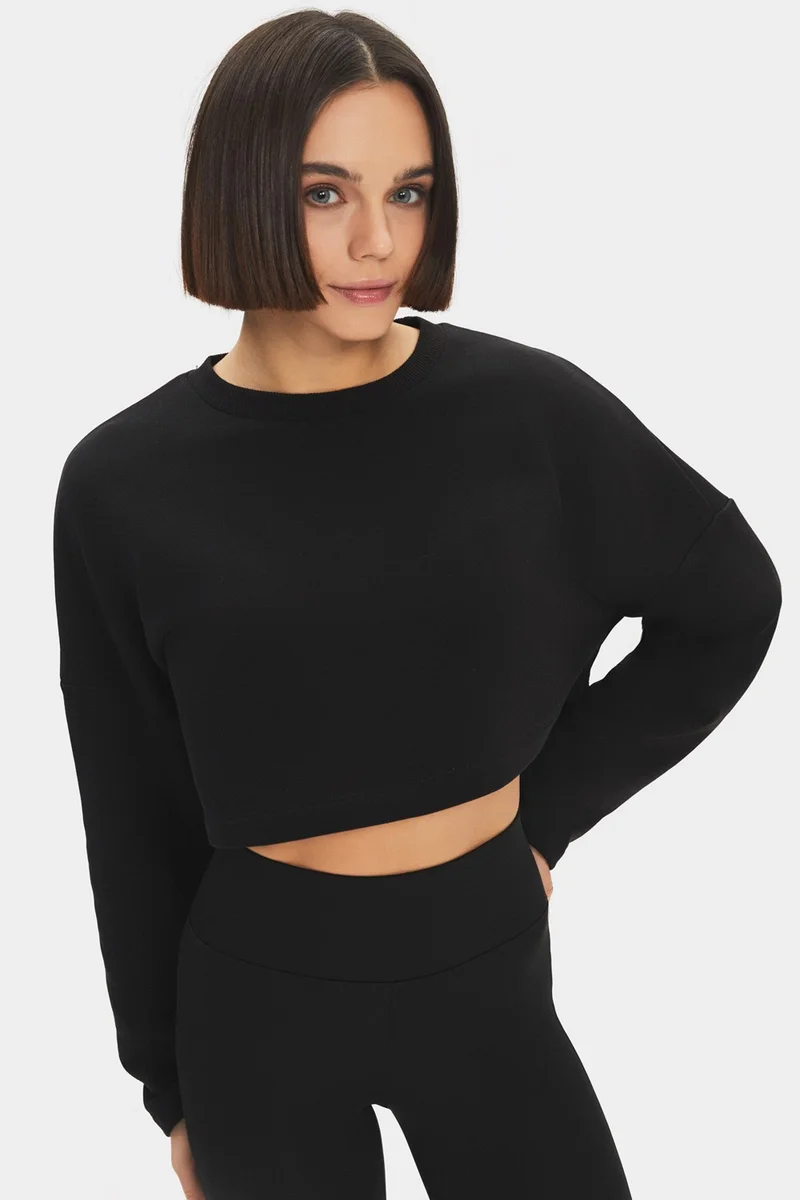 جون Women's Cotton Blend Crew Neck Crop Sweatshirt