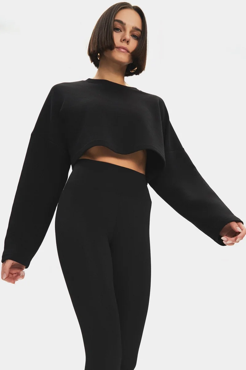 جون Women's Cotton Blend Crew Neck Crop Sweatshirt