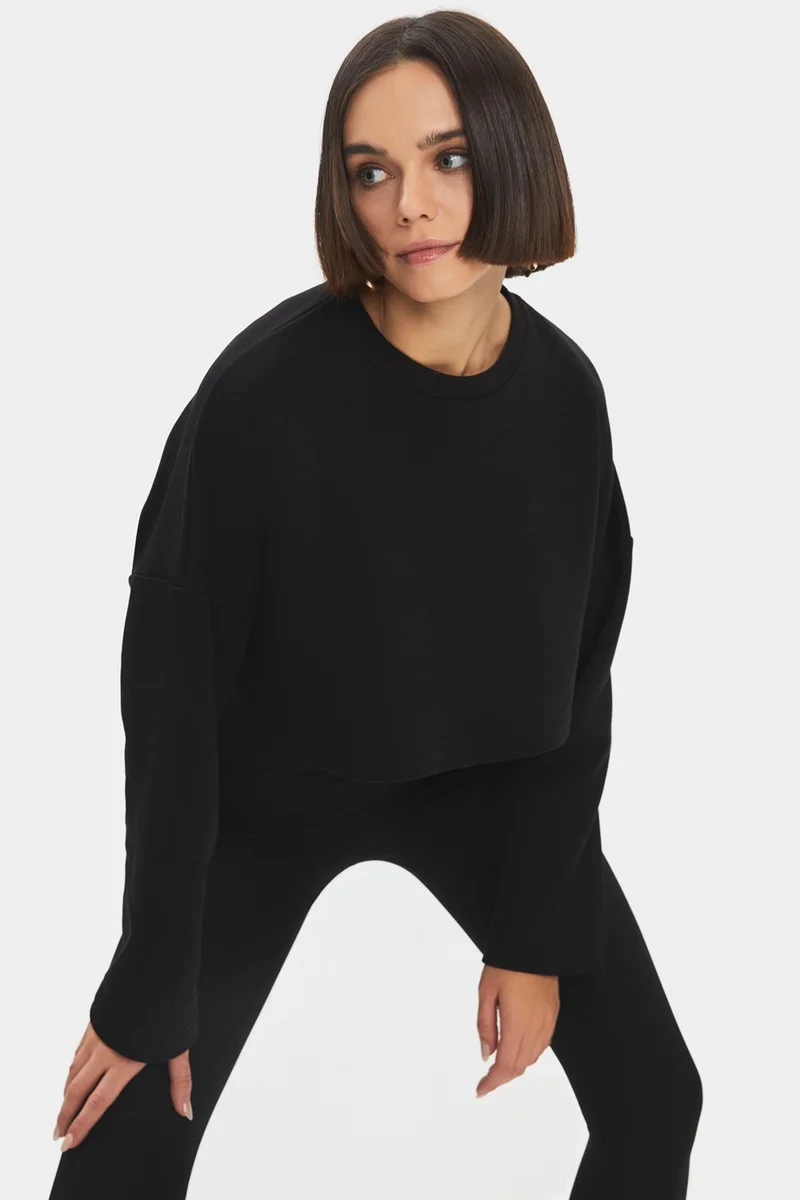 جون Women's Cotton Blend Crew Neck Crop Sweatshirt
