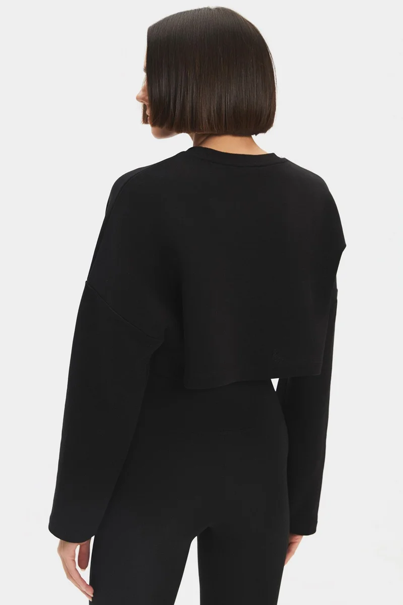 جون Women's Cotton Blend Crew Neck Crop Sweatshirt