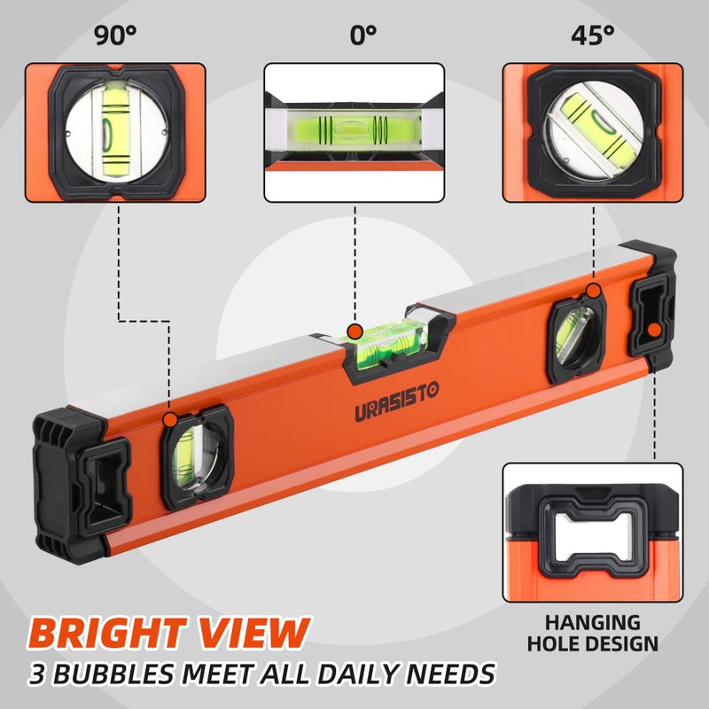 URASISTO 3-Piece Spirit Level Set, 12", 20", 40" Level Set with Magnetic Torpedo Level, 45Â°/90Â°/180Â°Bubbles Measuring, Aluminium Alloy Levels with Carrying Bag - Image 5
