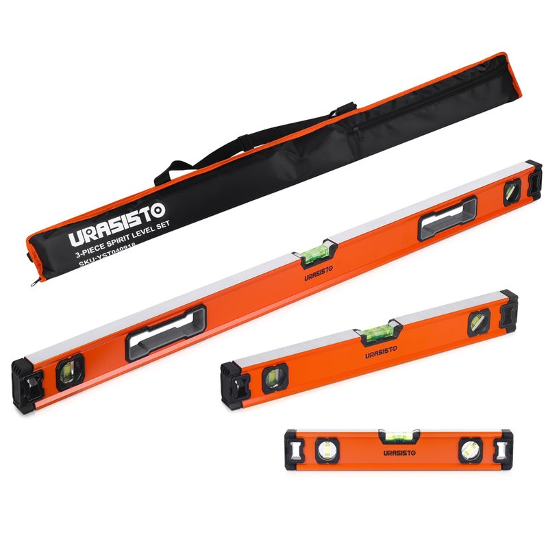 URASISTO 3-Piece Spirit Level Set, 12", 20", 40" Level Set with Magnetic Torpedo Level, 45Â°/90Â°/180Â°Bubbles Measuring, Aluminium Alloy Levels with Carrying Bag - Image 1