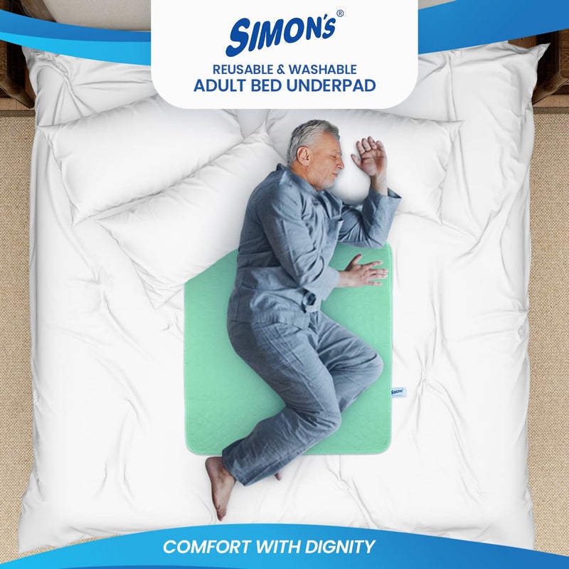 Simon's Simon’s Adult Reusable Classic Bed Underpad for Elderly, Heavy Absorbency Large Size 34 X 36 inches | Leak Proof 4 Layer Design Protects Surfaces for Incontinence Patients – Green | Pack of 2 - Image 2