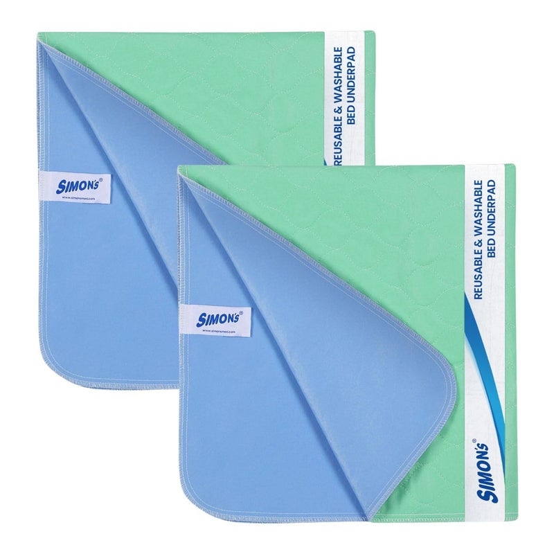 Simon's Simon’s Adult Reusable Classic Bed Underpad for Elderly, Heavy Absorbency Large Size 34 X 36 inches | Leak Proof 4 Layer Design Protects Surfaces for Incontinence Patients – Green | Pack of 2 - Image 1