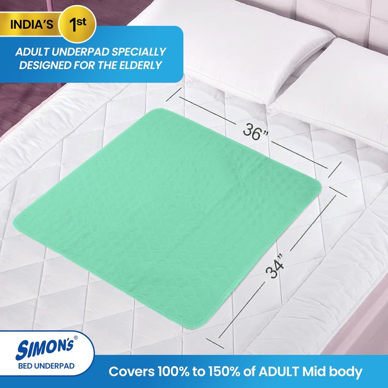 Simon's Simon’s Adult Reusable Classic Bed Underpad for Elderly, Heavy Absorbency Large Size 34 X 36 inches | Leak Proof 4 Layer Design Protects Surfaces for Incontinence Patients – Green | Pack of 2 - Image 3
