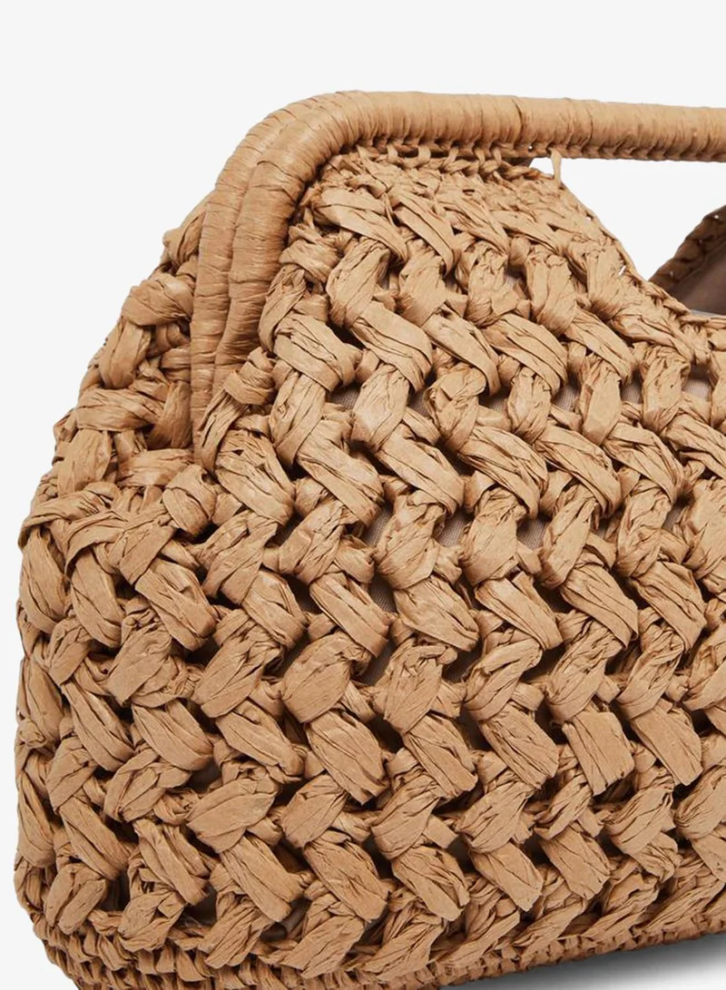 Styli Khaki Raffia Woven Clutch Bag