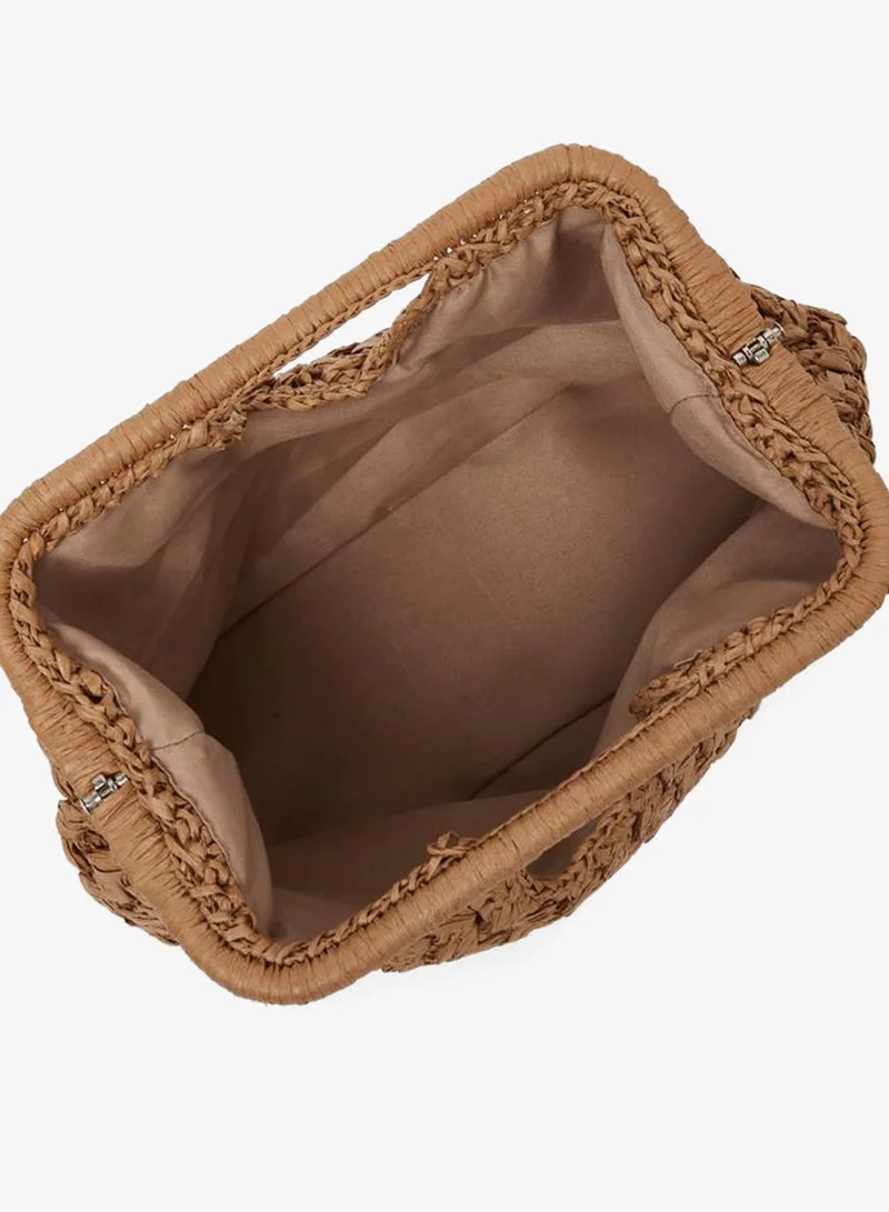 Styli  Khaki Raffia Woven Clutch Bag for Women | Best Price UAE