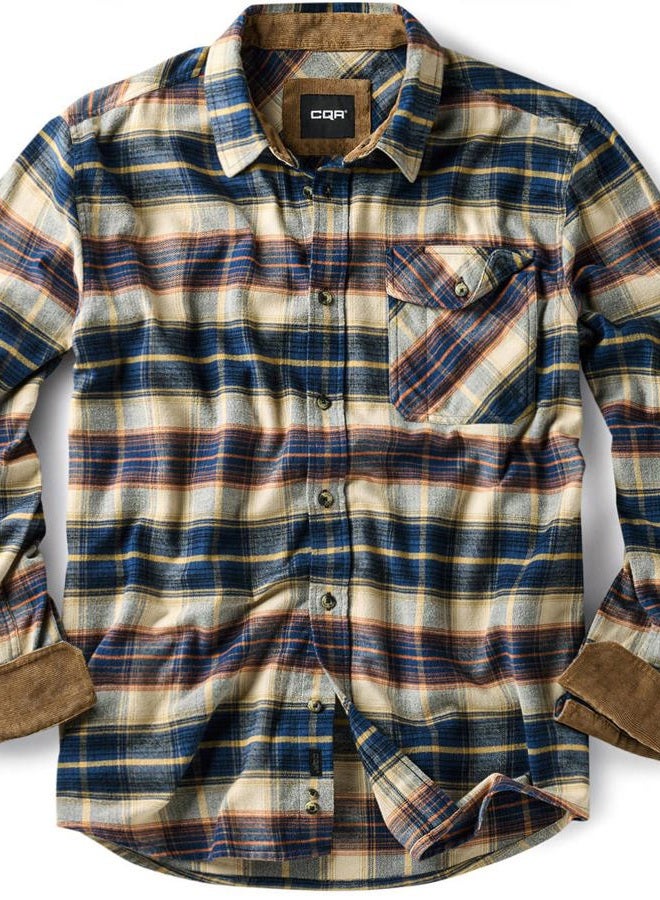 CQR Men's All Cotton Flannel Shirt, Long Sleeve Casual Button Up Plaid Shirt, Brushed Soft Outdoor Shirts - Image 1
