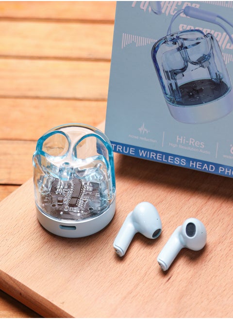 Transparent Bluetooth Headphones Mini True Wireless Motion Noise Cancelling Blue