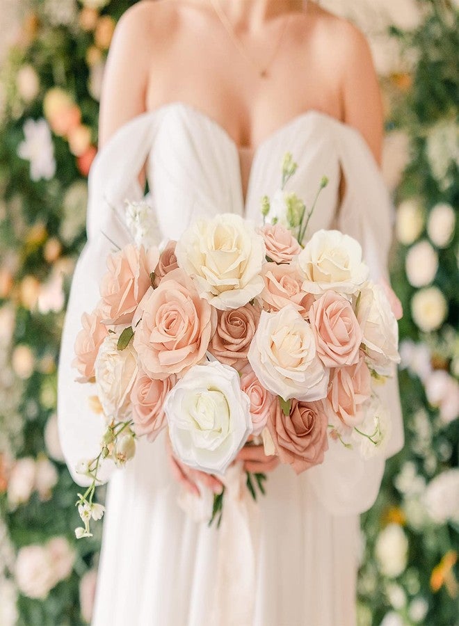 FACINOC Roses Artificial Flowers Bouquet Combo Box Set Fake Flowers Bulk for DIY Bridal Baby Shower Decorations Wedding Centerpieces for Table Silk Floral Arrangements Party Home Decor Indoor Peach - Image 2