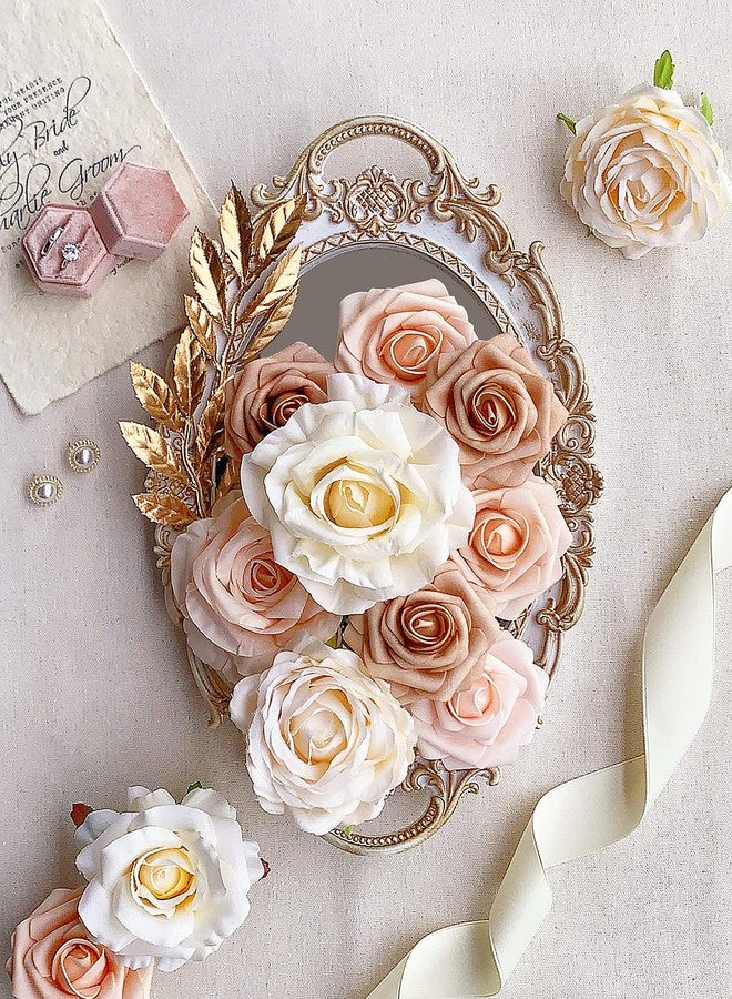 FACINOC Roses Artificial Flowers Bouquet Combo Box Set Fake Flowers Bulk for DIY Bridal Baby Shower Decorations Wedding Centerpieces for Table Silk Floral Arrangements Party Home Decor Indoor Peach - Image 4