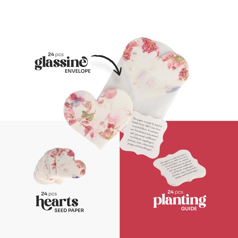 Seed Bloom 24-Piece Set Handmade Seed Paper Embedded With Wildflower Seeds Recycled Seeded Paper Tags, Cards Stationery & Wrapping Supplies (Hearts, Envelope, & Planting Guide) - Image 2