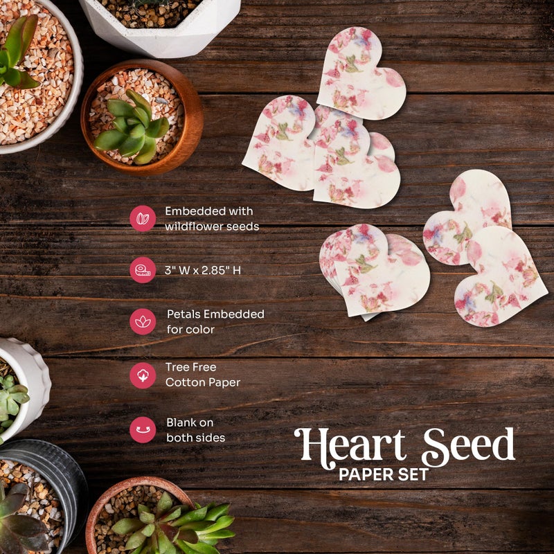 Seed Bloom 24-Piece Set Handmade Seed Paper Embedded With Wildflower Seeds Recycled Seeded Paper Tags, Cards Stationery & Wrapping Supplies (Hearts, Envelope, & Planting Guide) - Image 3