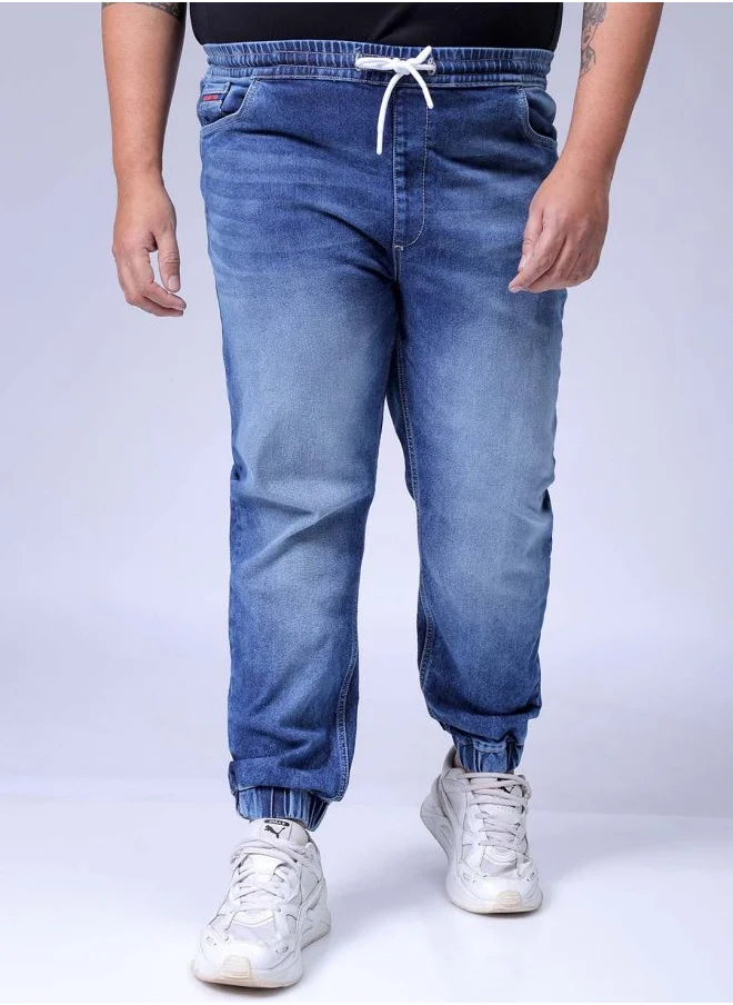 هاردسودا Men Plus Size Slim Fit Solid Mid-Rise Stretchable Denim Joggers