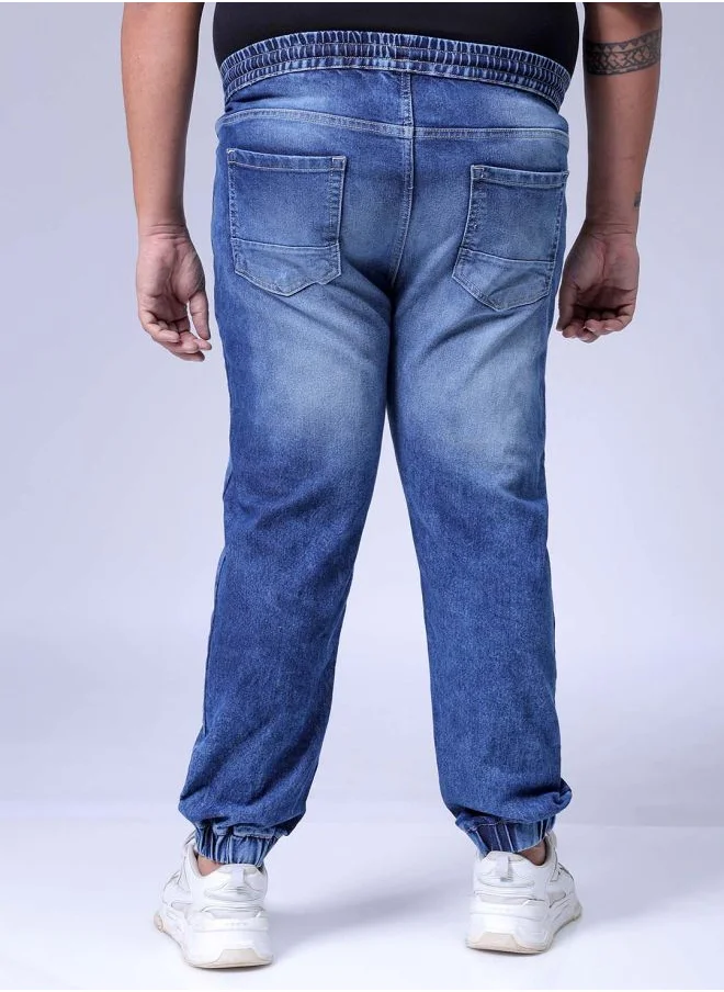 هاردسودا Men Plus Size Slim Fit Solid Mid-Rise Stretchable Denim Joggers