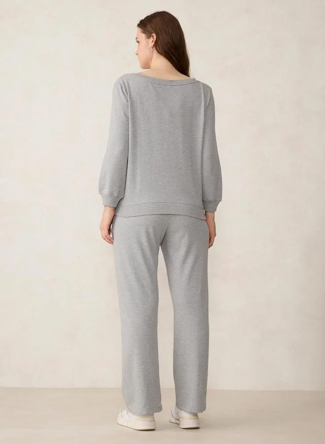 Outzidr  Grey Boat Neck Sweatshirt and Joggers Co-Ords for Women | Best Price UAE