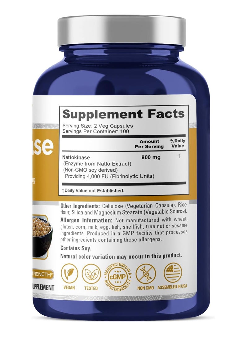 NusaPure Nattokinase 4000 FU 800mg, 200 Veggie Capsules (Vegan, Non-GMO) - Image 2