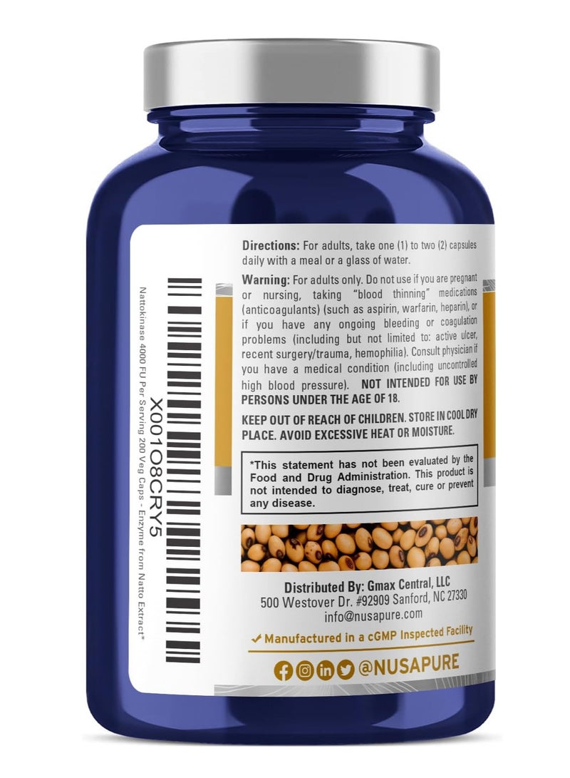 NusaPure Nattokinase 4000 FU 800mg, 200 Veggie Capsules (Vegan, Non-GMO) - Image 3