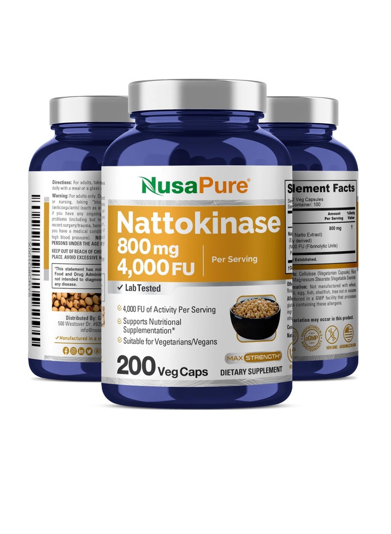 NusaPure Nattokinase 4000 FU 800mg, 200 Veggie Capsules (Vegan, Non-GMO) - Image 4