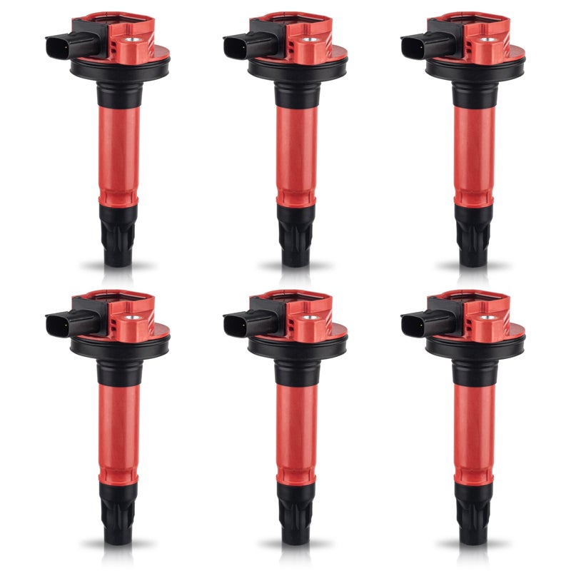 ENA Pack 6 Red Ignition Coil 20072018 Compatible with Ford Lincoln Mercury Transit Explorer F150 Flex Edge Taurus Mustang MKS MKT MKX MKZ CX9 Sable Fusion V6 35L 37L Coils for UF553 DG520