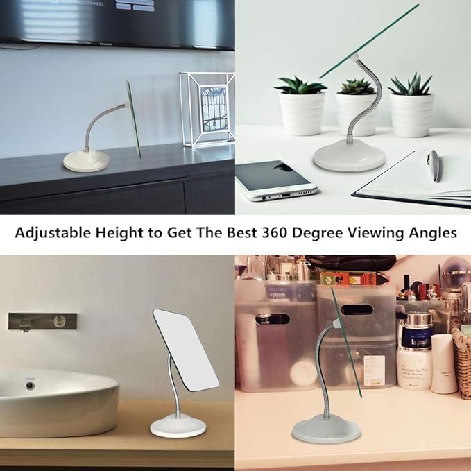 SHOPECOM Round Dish Makeup Mirror 360 Rotation Cosmetic Mirror with Stand for Outdoor Travel Vanity Portable Makeup Desk Countertop Mirror Beauty Tool Stand Shower Shaving Mirror Square - Image 4