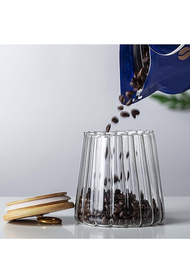 Airtight Glass Canister for Coffee and Nuts with Bamboo Lid and Metal Handle 700ml Storage Jar