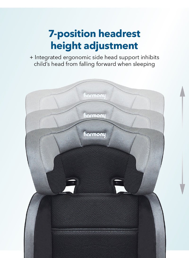 Harmony Dreamtime Deluxe Comfort Booster Car Seat – Heather Grey | 2-in-1 High-Back & Backless | 40–110 lbs | Adjustable Headrest | 3-Across Seating - Image 4