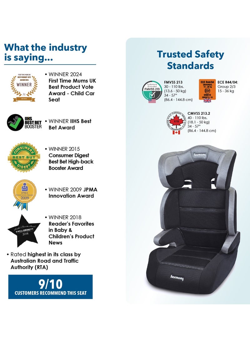 Harmony Dreamtime Deluxe Comfort Booster Car Seat – Heather Grey | 2-in-1 High-Back & Backless | 40–110 lbs | Adjustable Headrest | 3-Across Seating - Image 2