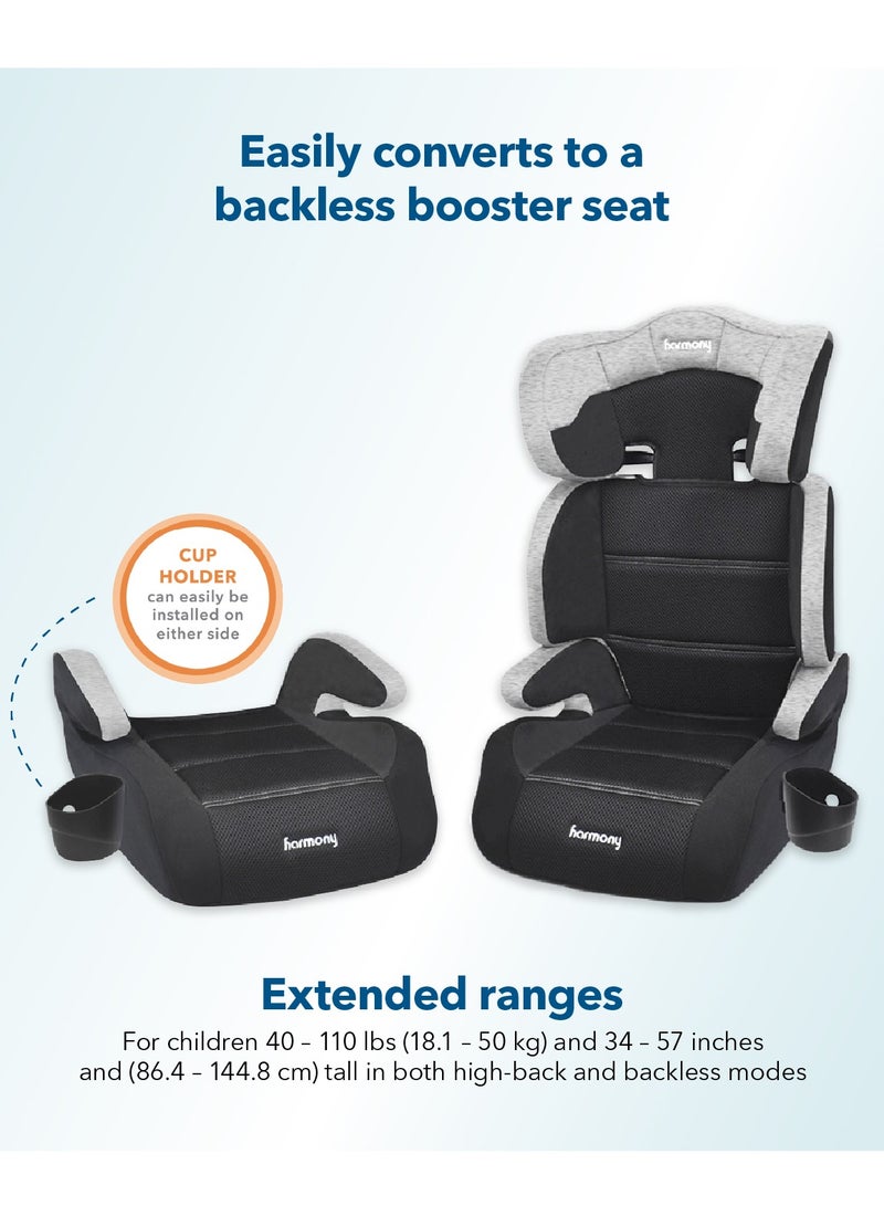 Harmony Dreamtime Deluxe Comfort Booster Car Seat – Heather Grey | 2-in-1 High-Back & Backless | 40–110 lbs | Adjustable Headrest | 3-Across Seating - Image 5