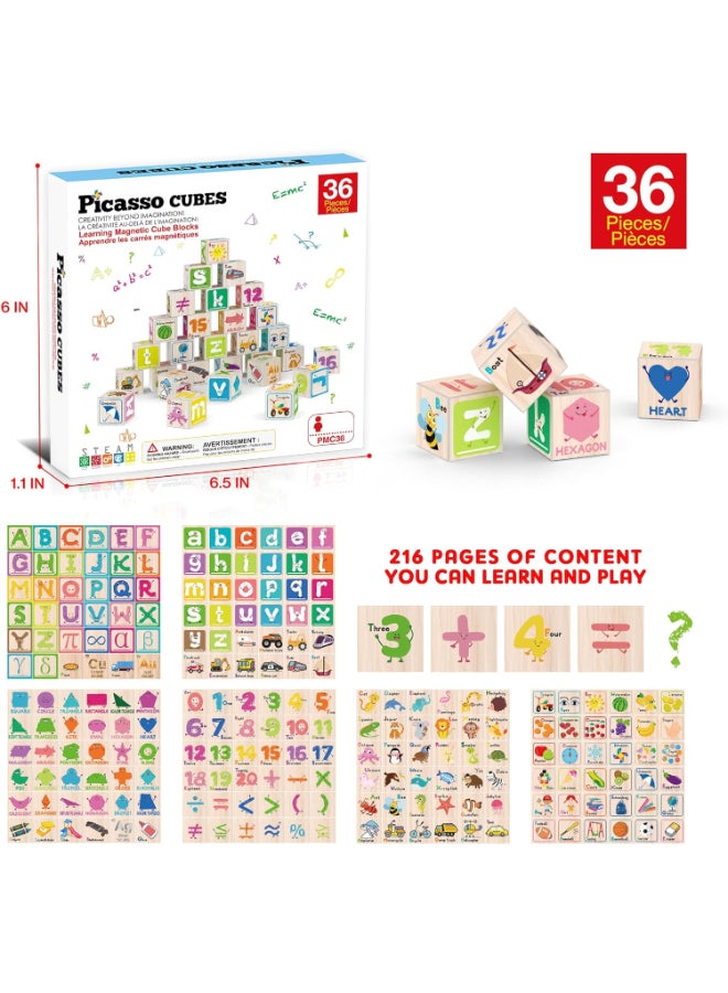 PicassoTiles Magnetic Cubes Magnet Building Block Sensory Activity Center 1" Puzzle Cube 216 Pattern Early Education Toy Letter Alphabet Number Shape STEAM Learning Blocks Boy Girl Toddlers 3+ Montessori 36 pieces - Image 3