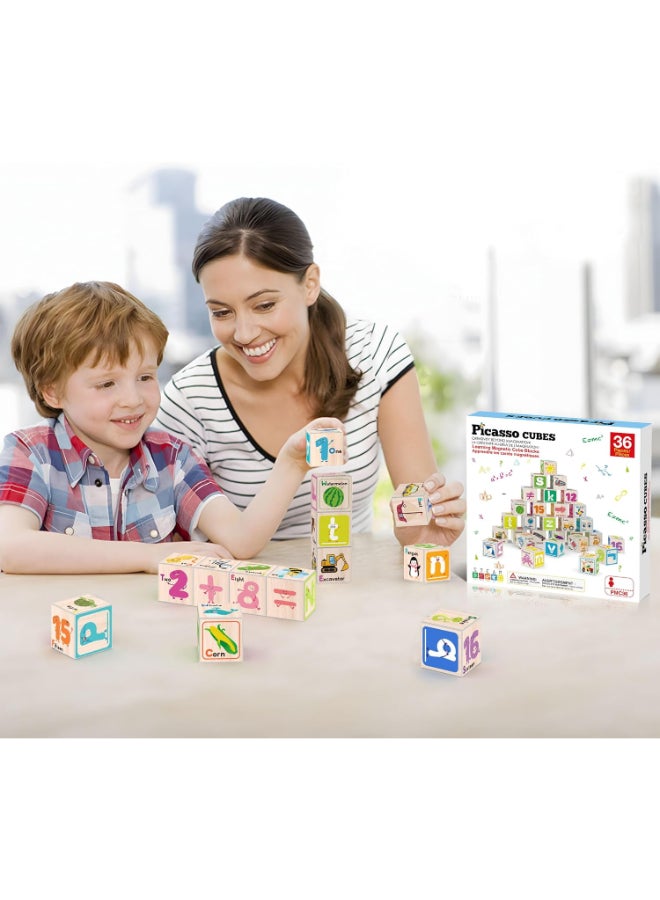 PicassoTiles Magnetic Cubes Magnet Building Block Sensory Activity Center 1" Puzzle Cube 216 Pattern Early Education Toy Letter Alphabet Number Shape STEAM Learning Blocks Boy Girl Toddlers 3+ Montessori 36 pieces - Image 2