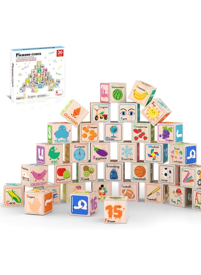 PicassoTiles Magnetic Cubes Magnet Building Block Sensory Activity Center 1" Puzzle Cube 216 Pattern Early Education Toy Letter Alphabet Number Shape STEAM Learning Blocks Boy Girl Toddlers 3+ Montessori 36 pieces - Image 1