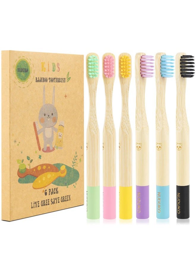 NUDUKO Bamboo Kids Toothbrushes (6 Pack) - Soft Bristle Organic Compostable BPA Free Toothbrush for Kids Toddler Baby Tooth Brush, Eco Friendly Natural Biodegradable Wooden Toothbrush - Round Handle - Image 1