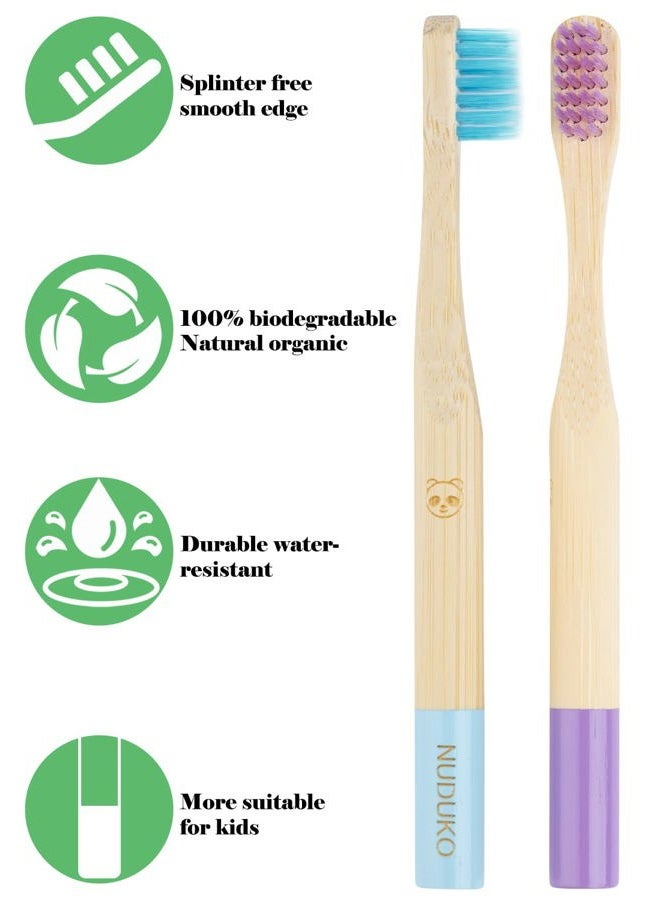 NUDUKO Bamboo Kids Toothbrushes (6 Pack) - Soft Bristle Organic Compostable BPA Free Toothbrush for Kids Toddler Baby Tooth Brush, Eco Friendly Natural Biodegradable Wooden Toothbrush - Round Handle - Image 2