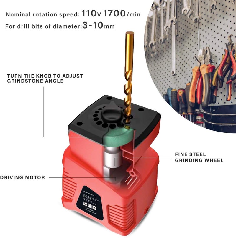 GOODSMANN Electric Drill Bit Sharpener, Heads 1/8" - 25/64", 1350 RPM/ 1700 RPM 9923-0110-01 - Image 4