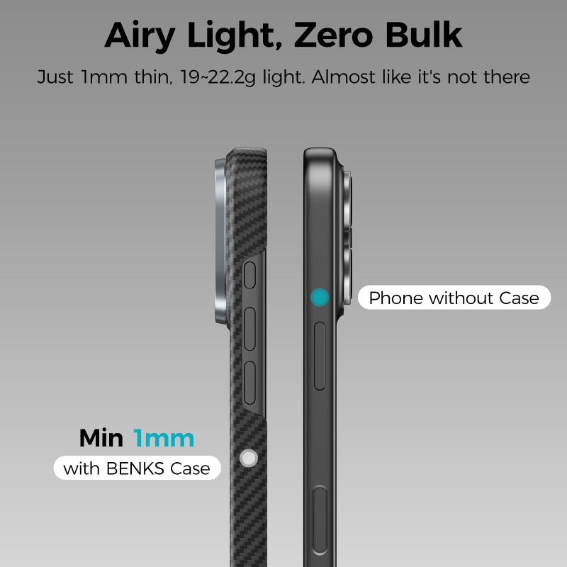 BENKS ArmorAir Case for iPhone 17 Pro Max, Compatible with Magsafe, Ultra Slim & Lightweight Minimalist Case Built with Dupont Kevlar Aramid Fiber, Black - Image 4
