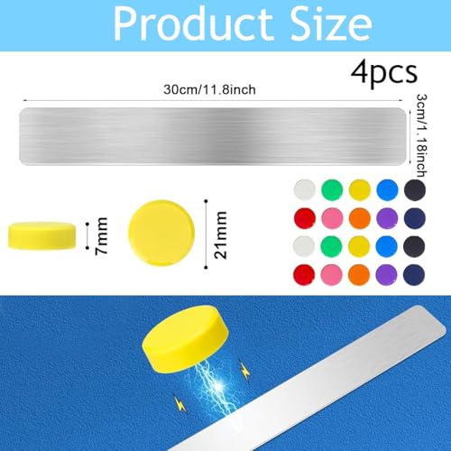 Climberty® 4 Pack Magnetic Stainless Memo Board Strip Message Board with 20 Pcs Color Magnets, Adhesive Backing Bulletin Bar Board for Office, Home, Photo Wall, Documents and Fridge (Silver) - Image 2