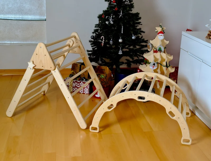 Kidoppo Montessori Climbing Set | Montessori Medium Triangle - Arch - Ramp - Pillow Wooden Set |  Climbing Set